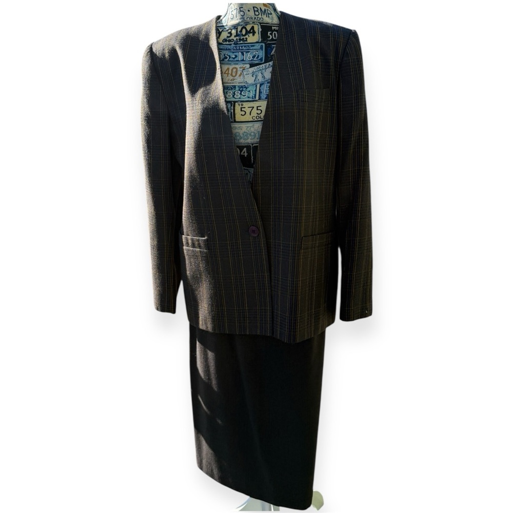Multi-Color Plaid Blazer and Skirt Set